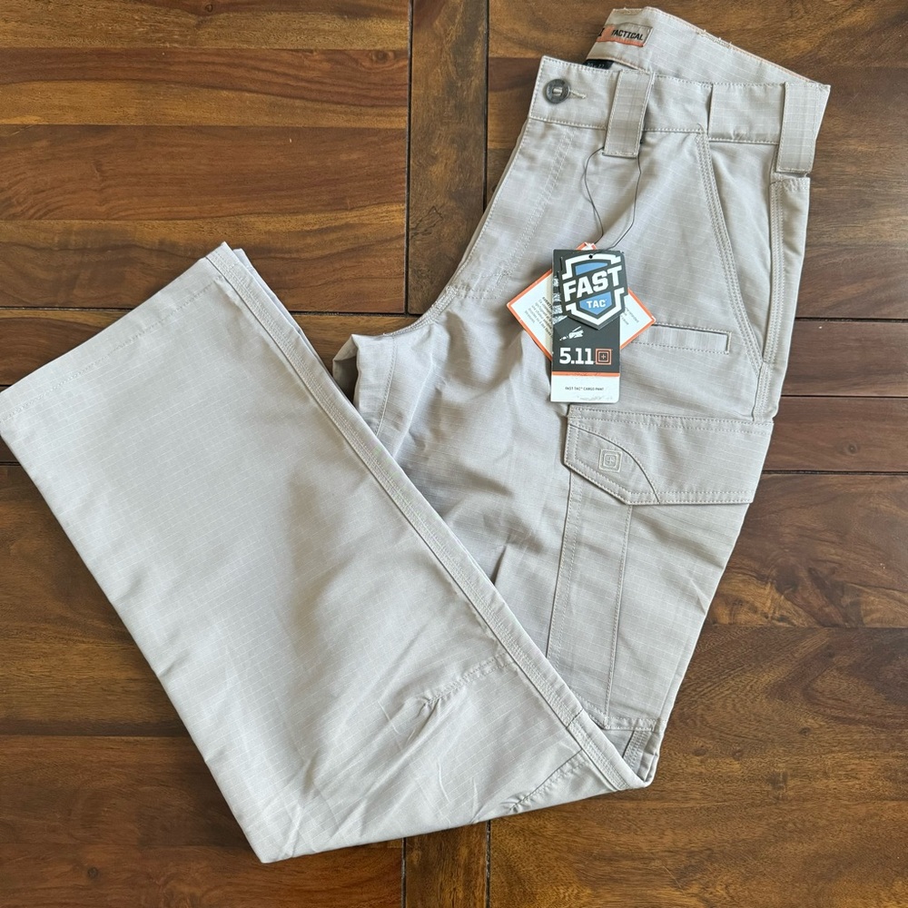 5.11 Men’s Fast-Tac cargo pants. Khaki in color. Size 30x32